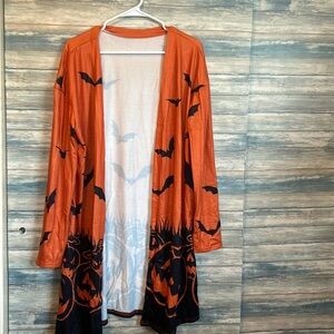 Cardigan Halloween themed pumpkins and bats open front long sleeves